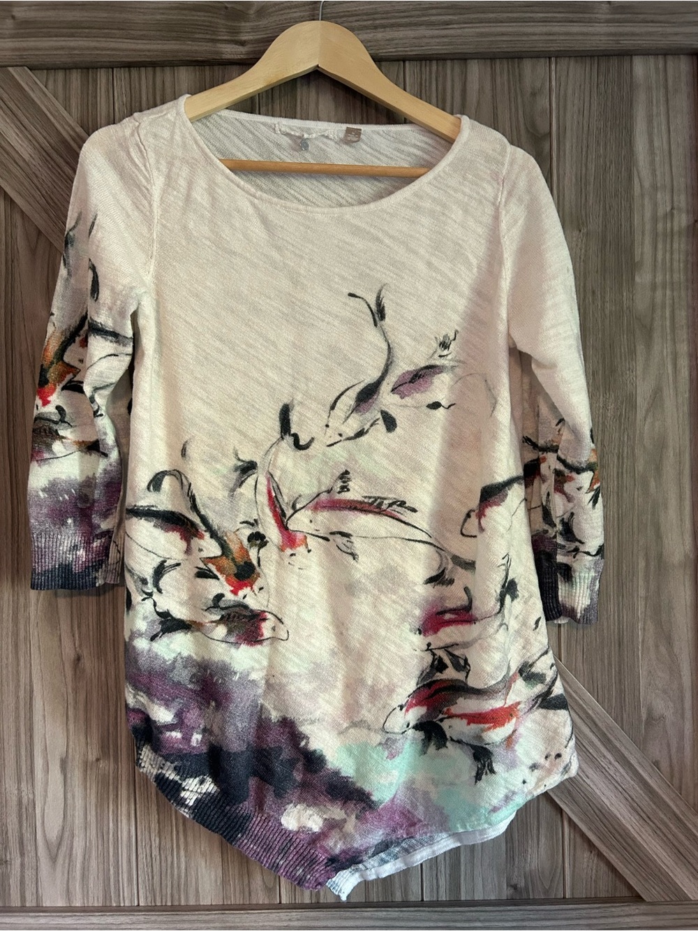 Anthropologie Knitted & Knotted "Morning Walk" Koi Fish Tunic Sweater - M